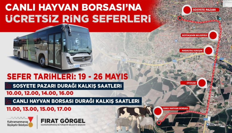 Canlı Hayvan Borsası’na Ücretsiz Ring Seferleri Başlıyor