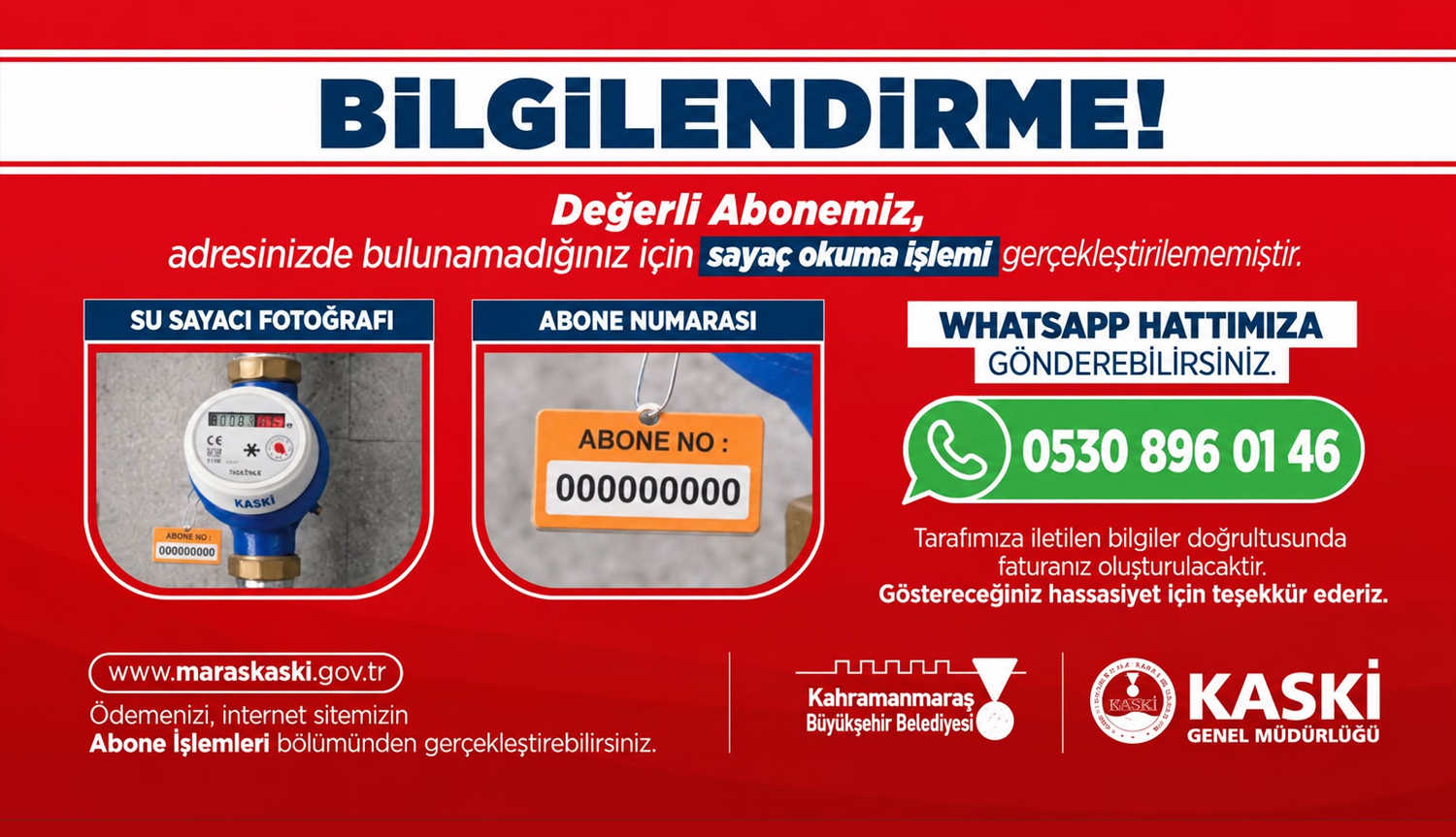 Sayaç Okuma İşlemlerinin Sağlıklı Yürütülmesi İçin Abonelerimize Önemli Hatırlatma