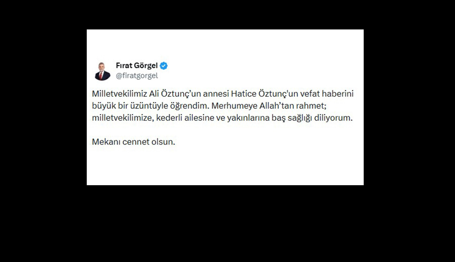 Görgel’den Öztunç’a Başsağlığı Mesajı